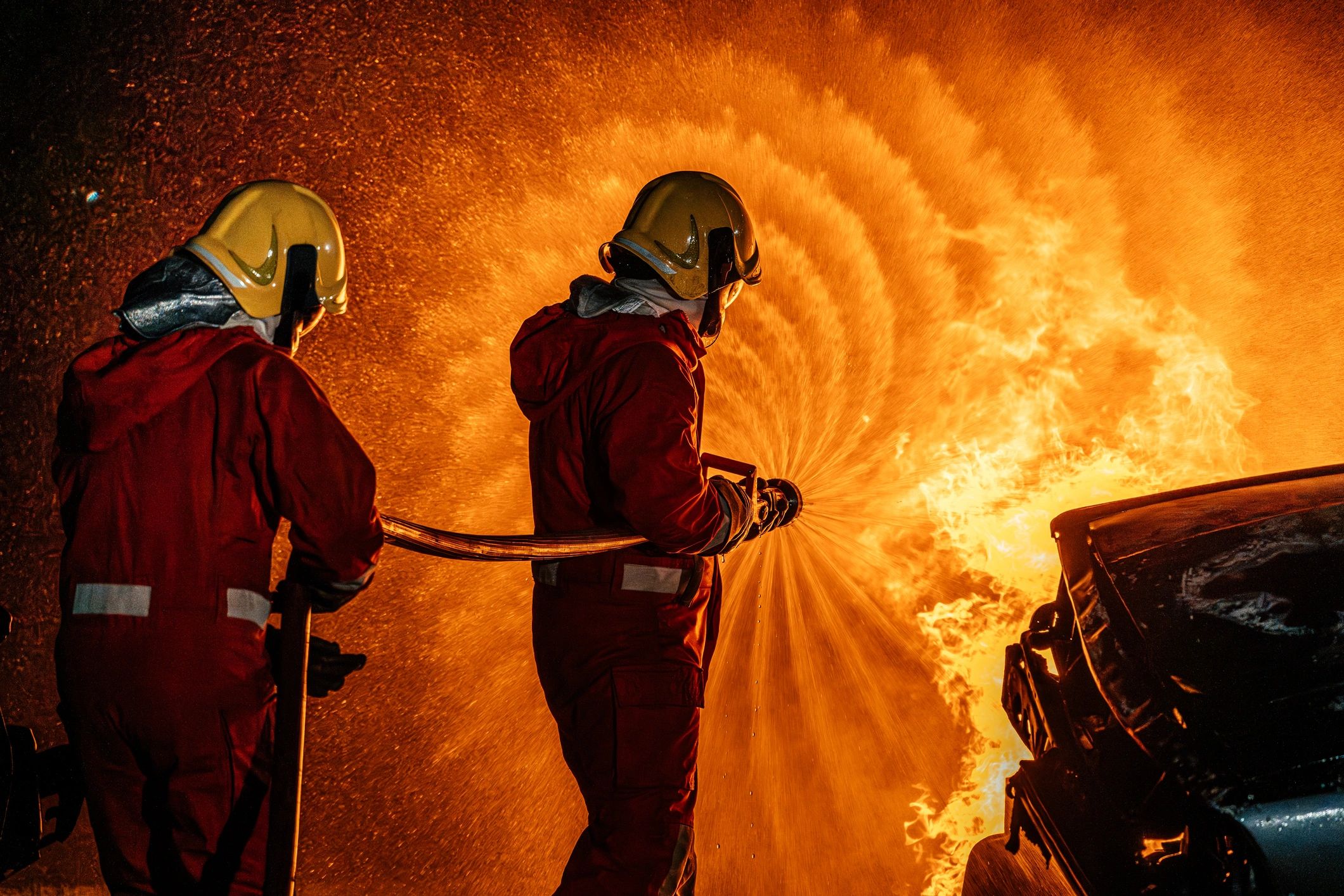 firefighters team in action