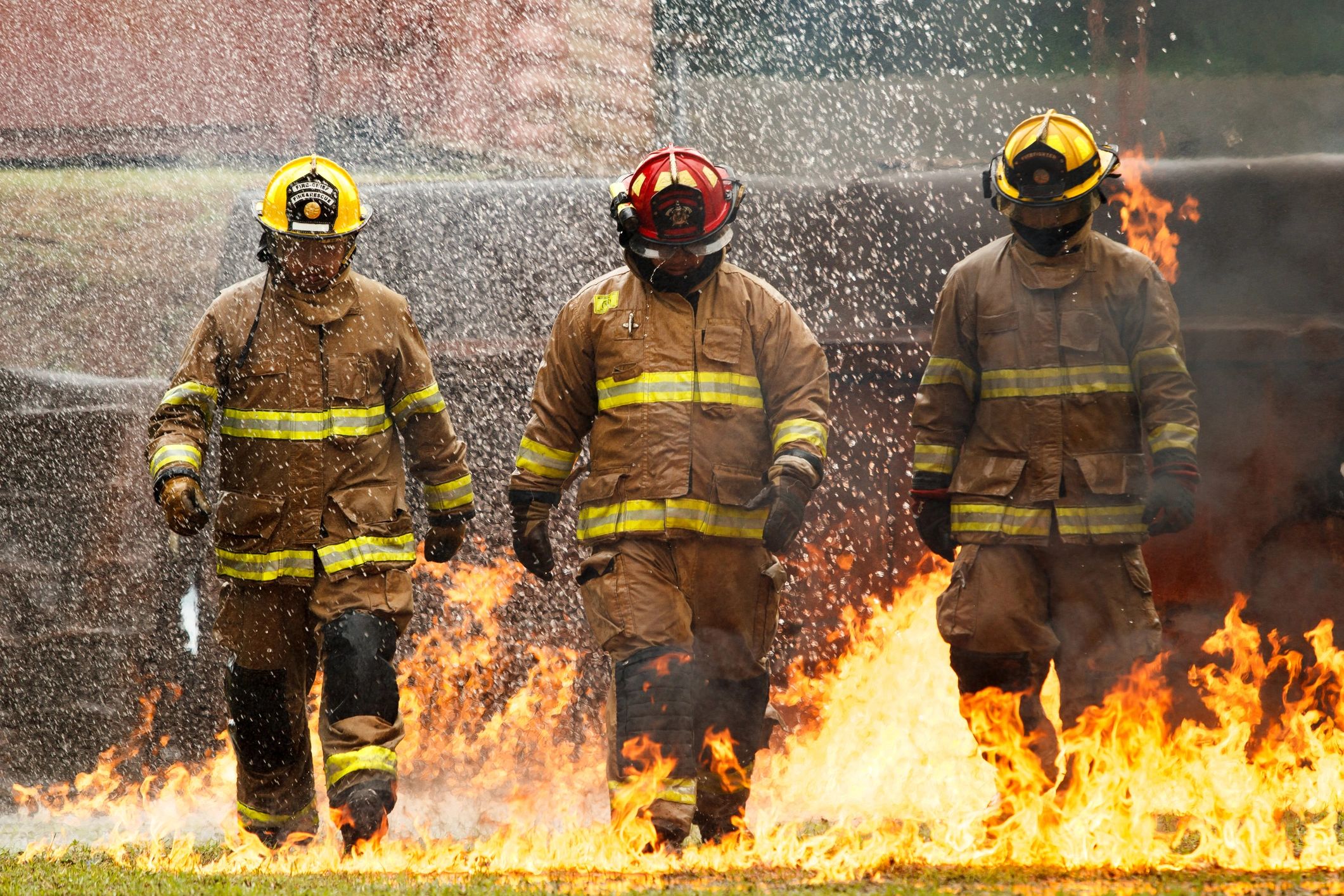 firefighters team in action